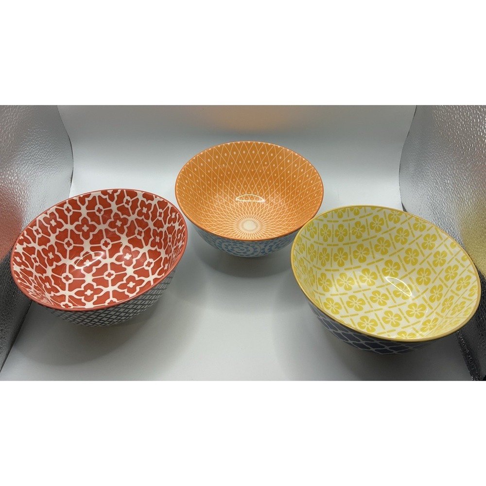 Set Of 3 Certified International Chelsea Mixed Color Patterns Bowls Cereal Soup